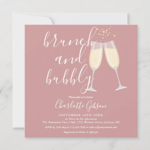 Staubige Rose Brunch Sprudelndes QR-Code Brautpart Einladung