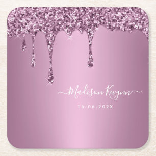 Staubige Rosé Glitter-Hochzeit Rechteckiger Pappuntersetzer