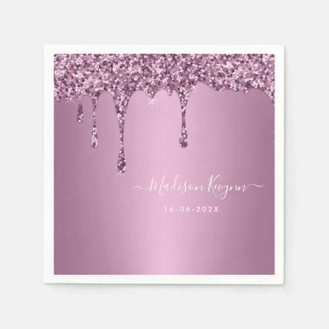 Staubige Rose Glitter-Hochzeit Serviette (Vorderseite)