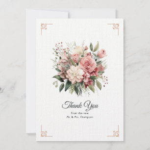 Staubige Rose, Minzgrün und Blush Floral Hochzeit Dankeskarte