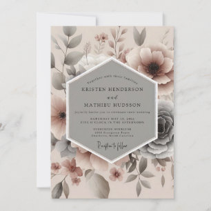 Staubige Rose Neblige Blütenhochzeit Einladung