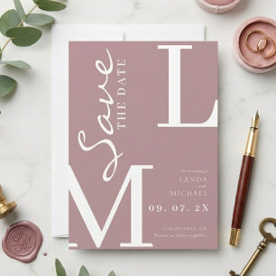 Staubige Rose Orange Stylisches Monogramm Hochzeit Save The Date