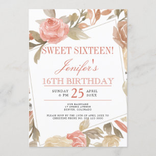 Staubige Rose Pfirsich Creme Florale Sweet Sixteen Einladung