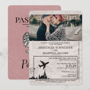 Staubige Rose Polen Reisepass Hochzeitseinladung Einladung