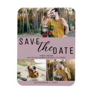 Staubige Rose Save-the-Date-Hochzeit 3 Fotos Magnet