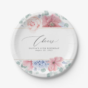 Staubige Rose Staubblau Florales Elegantes Botanis Pappteller