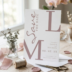 Staubige Rose stilvolle Monogramm-Hochzeit Save The Date