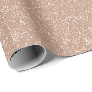 Staubige Rose Tiefrosa Weiße Blumen Brautdusche  Geschenkpapier