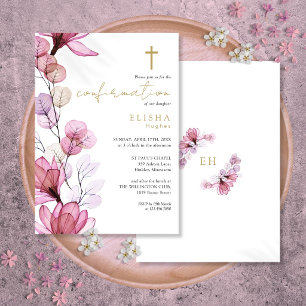 Staubige Rose Transparente Florale Gold Firmung Einladung