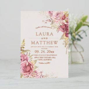 Staubige Roségoldene Blumenelegante Hochzeit Folieneinladung