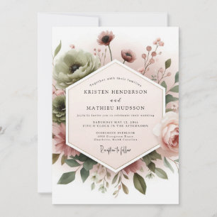 Staubige Rosen-Botanical-Traumhochzeit Einladung