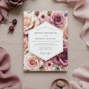 Staubige Rosen Florale Romanze Hochzeit Einladung