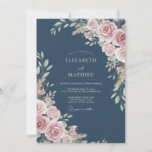 Staubige Rosen Florale Rustikale Hochzeit Einladung