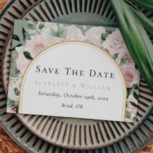 Staubige Rosen-Gold-Bogen-Sage-Grün-Vintage-Hochze Save The Date