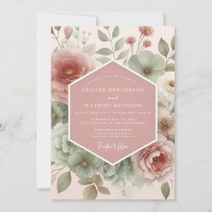 Staubige Rosen-Malerische Blumige Hochzeit Einladung