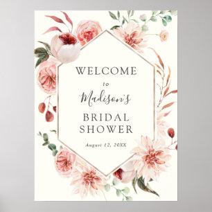 Staubige Rosen-Mauve-Blumen und Grün Begrüßungssch Poster