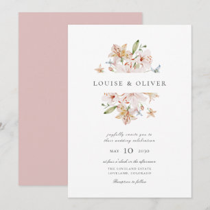 Staubige Rosen Moderne Wasserfarbe Florale Lilien Einladung