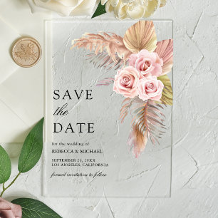Staubige Rosen-Pampasgras-Hochzeit - Rettet das Da Acryleinladungen