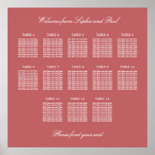 Staubige Rosen-Pink 13 Tisch Sitzordnung Poster