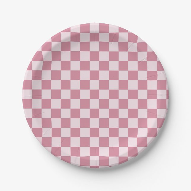Staubige Rosen-Schachbrettmuster Pappteller (Vorderseite)