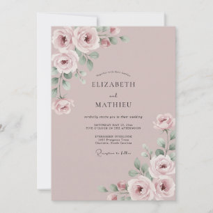Staubige Rosen-Weiche Botanische Hochzeit Einladung