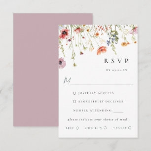 Staubige Rosen-Wildblumen-Hochzeits-Menüwahl-RSVP RSVP Karte