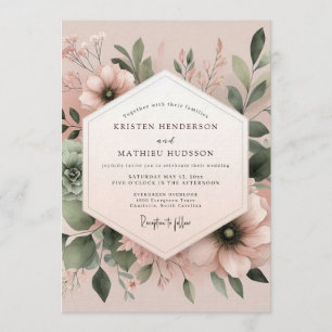 Staubige Rosenblüten Hochzeit Einladung
