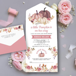 Staubige Rosenblüten-Kürbis-Baby-Party All In One Einladung