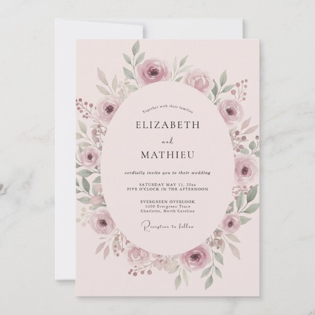 Staubige Rosenblüten-Romanze-Hochzeit Einladung (Vorderseite)