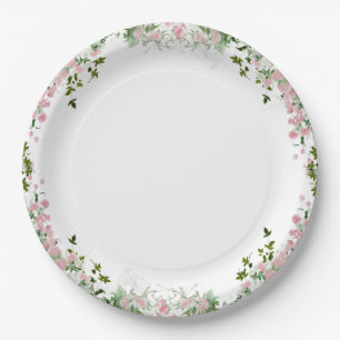 Staubige Rosenblüten Runde Hochzeitstisch Papierpl Pappteller