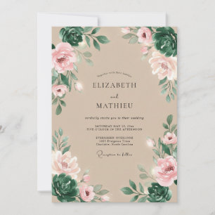 Staubige Rosenhochzeit in üppiger Blütenpracht Einladung