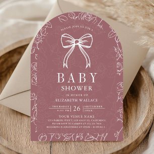 Staubige Rosenlinien Art Coquette Schleife Baby Sh Einladung