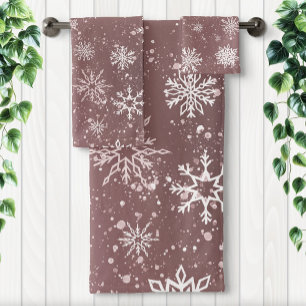 Staubige Rosenrote Schneeglöckchen Elegante Winter Badhandtuch Set