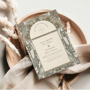 Staubige Salbei Art Nouveau Hochzeit Einladung