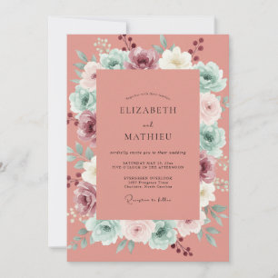 Staubige Soft Coral Pfingstrosen-Hochzeit Einladung