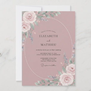 Staubige Soft-Pink-Ranunculus-Eukalyptus-Hochzeit Einladung