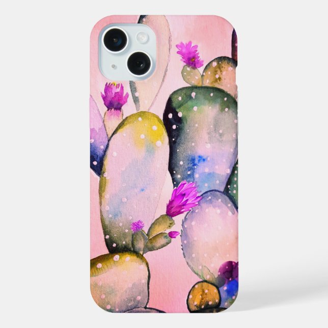 Staubiger rosa Kaktus iPhone 15 Plus Hülle (Rückseite)