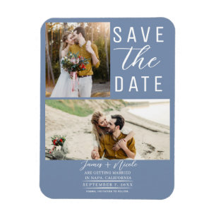 Staubiges Blau 2 Fotos Save the Date Hochzeit Magnet