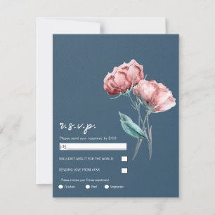 Staubiges Blau Graue Aquarell Blumen Hochzeit RSVP Einladung