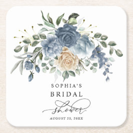 Staubiges Blau und champagnerfarbene Blumen - Brau Rechteckiger Pappuntersetzer