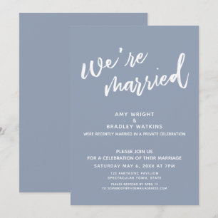 Staubiges Blau Wir sind verheiratet Hochzeitsempfa Einladung