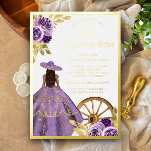Staubiges Flieder Blumenkleid Charro Quinceanera G Folieneinladung