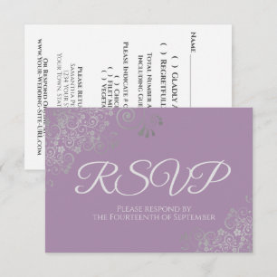 Staubiges Lavendel Lila Elegante Silber Spitze Hoc RSVP Karte