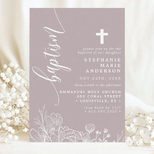 Staubiges Lavendel Weiße Blüten Elegante Schrift T Einladung