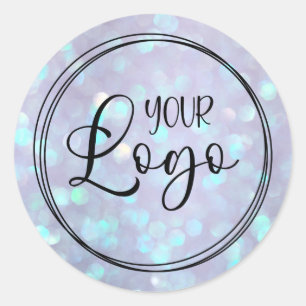 Staubiges Lila-Aqua-Holografisches Bokeh-Logo Runder Aufkleber