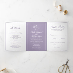 Staubiges Lila Klassische Elegante Hochzeit Dreifach Gefaltete Einladung