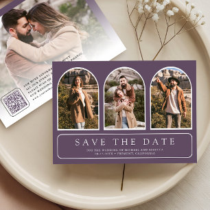 Staubiges Lila Minimales Bogen-Foto QR-Code Hochze Save The Date
