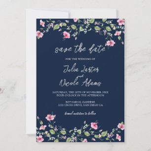 Staubiges Marineblau Rosa Hibiskusblüten Hochzeits Save The Date