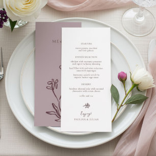 Staubiges Mauve & Burgund   Elegante florale Hochz Menükarte