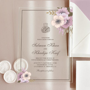 Staubiges Mauve-Rosa-Blumen-Islamische-Muslim-Hoch Acryleinladungen